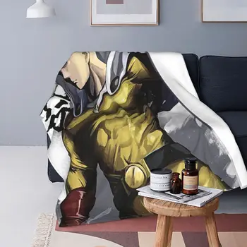 Вязаное одеяло от аниме Саитама, коралов руно, плюшено One Punch Man, топли одеяла за дома на мека мебел, покривки