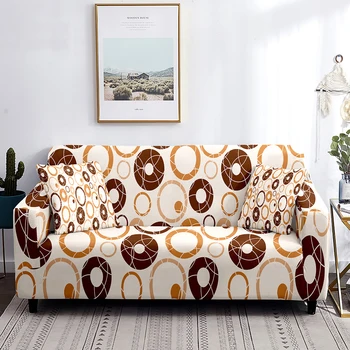 Геометричен еластичен калъф за дивана, прости калъфи за мека мебел с принтом в формата на кръг, калъфи за мебели в кафяво-жълта точка, защита От петна на прах