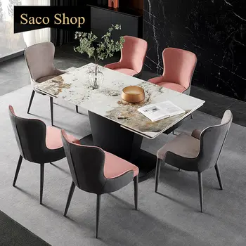 Гланц кухненската маса Rock Board, Модерен минималистичен Луксозен правоъгълен Удължен сгъваема маса за хранене и комбинация от стола