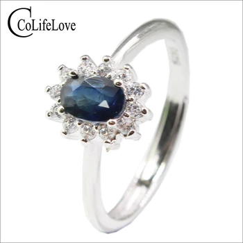 Годежен пръстен на принцеса Кейт е на 4 Мм * 6 mm, с натурален син сапфир, Годежен пръстен с естествен сапфир, Твърдо пръстен със сапфир от сребро проба 925