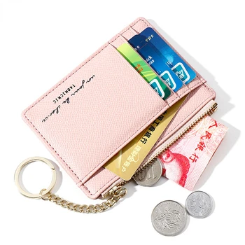 Горещ Марка от Мека Кожа, мини-женски Държач за карти, Сладки притежателите на кредитни и идентификационни карти, тънък портфейл с цип, в чантата си за дреболии, ключодържател