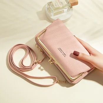 Дамска чанта за мобилен телефон 2021, нова чанта-месинджър с шарени личи голям капацитет на едното рамо, хоризонтален портфейл с цип джоб с катарама, жена