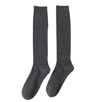 Дамски дълги чорапи от памук в рубчик, възли, есен-зима, топло модни обикновена ежедневни дишащи чорапи до коляното M6CD