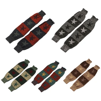 Дамски зимни възли гамаши в цветна ивица със звездите, възли на една кука, копчета за обувки, чорапи F3MD
