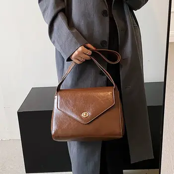 Дамски реколта луксозни чанти от Изкуствена кожа, за жени, чанта под мишниците, однотонная чанта на рамото, Чанта с нова текстура