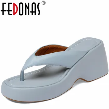 Дамски чехли FEDONAS на платформата Модни летни дамски сандали на танкетке и висок ток от естествена кожа, Ежедневни вечерни обувки-лодка Дамски Обувки