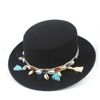 Дамски шапка с плосък покрив, зимни дамски пътна дивата фетровая шапка-шапка, реколта шапка-трильби 