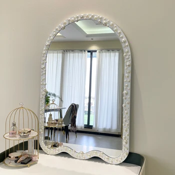 Декоративно огледало за гримиране в банята, монтаж на стена декоративно огледало принцеса, led светлини, пръчка 
