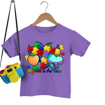 Детски дрехи с аутизъм в стил Харадзюку, Забавни цветни тениски с пъзел 