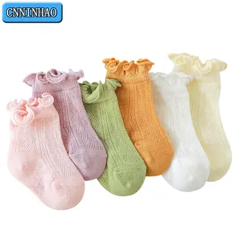 Детски памучни чорапи с къс ръкав, летни тънки мрежести детски чорапи с дървени уши, детски чорапи с дишаща чорапи за момичета