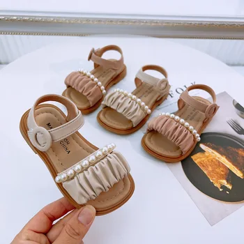 Детски Пресни сладки декоративни сандали с перли за момичета 2023, Лятна новост, модни детски обувки принцеса подметка
