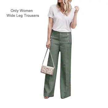 Дизайн на копчета Удобен всекидневен стил за почивка за жени широки дрехи за почивка с висока талия от памук и лен, широки панталони дишащи
