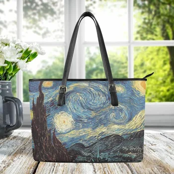 Дизайнерска чанта на рамото с горната дръжка в стила на картини на Ван Гог, модерни ежедневни чанти-тоут, голям капацитет, случайни улични преносим портфейл за монети