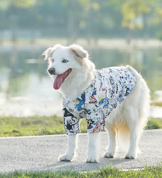 Дишаща тениска за домашни любимци на лятото, риза за кучета, плажен вятър, дрехи за средни и големи кучета