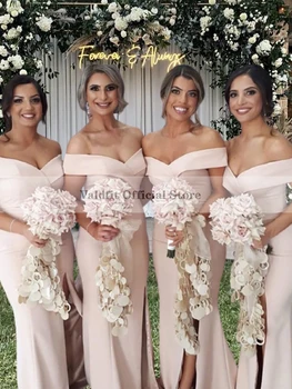 Дълги рокли на шаферките цвят русалка шампанско с намаляване на Vestido De Fiesta De Boda Елегантна женствена рокля за сватбени партита
