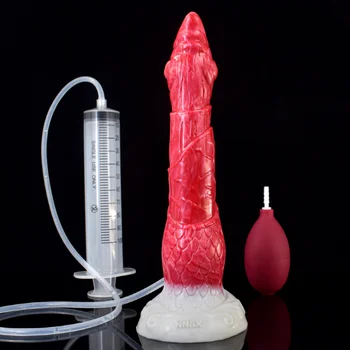 Дълъг брызгающий вибратор с вендузата, силиконов спрей за еякулация на пениса, секс-играчки на смесени цветове