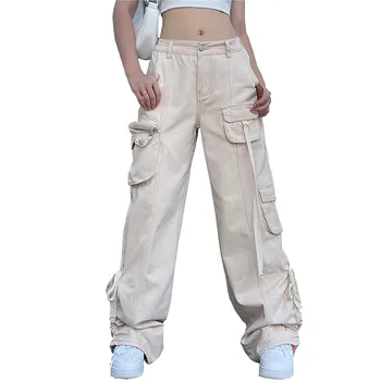 Дънки-карго y2k Aesthetic Фея Широки панталони с ниска талия и много джобове, обикновена дънкови панталони Harajuku