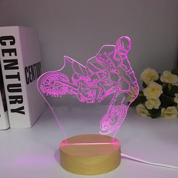 Дървен Мотор 3d led нощна светлина за декор на детска спални Уникален подарък за рожден Ден за детската стая, за да се учат настолна 3d лампа мотоциклет