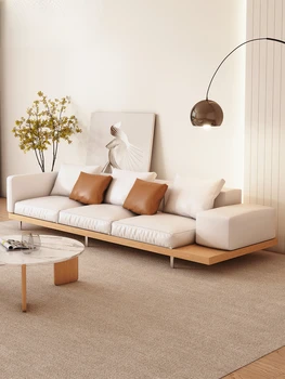 Дървена диван в японски стил, окачен диван за трима души, разтегателен от масивно дърво, модерен прост плат, диван
