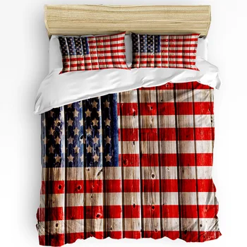 Дървена чаршаф с флага на Съединените Щати, комплект спално бельо за двама, Домашен текстил, Стеганое одеяло, калъфки за възглавници, Комплект спално бельо за спалня без кърпи