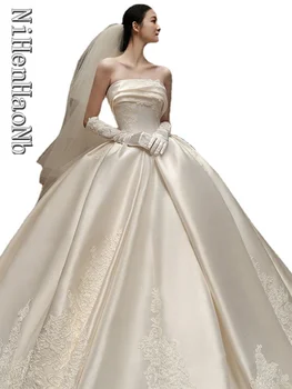 Елегантна атласное сватбена рокля, трапецовидна форма, без ръкави, рокля на булката, 2023, нов ухажор струята, рокля на принцеса, Vestido de Noiva