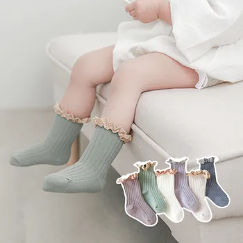 Есенно-зимни детски чорапи, обикновена дълги чорапи с волани за деца, скъпа принцеса, чорапи с волани за момиче от 1 до 5 години