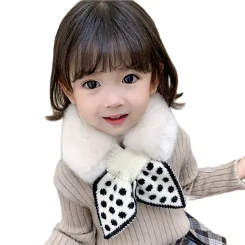 Есенно-зимни детски шал на точки в стил мозайка за момчета, дебел топъл вязаный шал за момичета, корейската версия на кожени яка, шал Wild Child