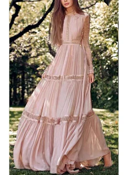 Жена винтажное модно всекидневното вечерно елегантно бельо рокля миди с дълги ръкави, дизайнерско пролет-есен ново качество на