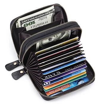 Женски мини портфейл от естествена кожа с цип с RFID заключване, дамски къс чанта за монети, портфейл, джоб за лична карта, притежател на кредитна карта, калъф за дамите
