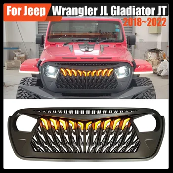 За Jeep Wrangler JL Gladiator JT 2018 ~ 2022 Предната Решетка на Автомобила с висока проходимост 4x4 Състезателни Крила Hawlk Решетка Със Светлина