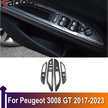 За Peugeot 3008 GT 2017-2023 Аксесоари За Интериора, изработени От Въглеродни Влакна Бутон за Включване Стеклоподъемника Тампон На Вратата Подлакътник Панел Рамка