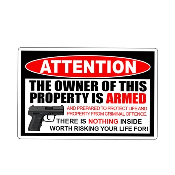 За собственика Предупреждение за оръжия Vinyl стикер-стикер 2-аз Изменение на Оръжие Огнестрелно оръжие Разрешение за пистолет Мъжки домашен пистолет 12 см. * 8 см