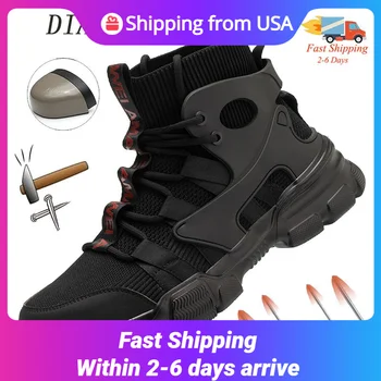 Защитни обувки Diansen/ мъжки работна обувки с висок берцем, маратонки със стоманени пръсти, Противоударные, устойчиви на хлъзгане маратонки