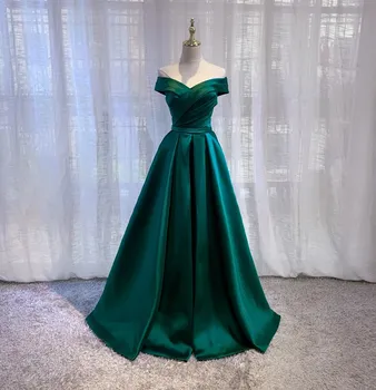 Зелена рокля трапецовидна форма, с плисета на рамене с Дължина до пода, атласное рокля за абитуриентски, вечерни рокли за жени 2023 година