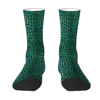 Зелени леопардовые мъжки и дамски чорапи за екипажа, модерни унисекс чорапи с 3D принтом от козината на животното, дебнещ чорапи