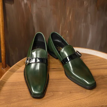 Зелени мъжки модел обувки луксозни от естествена кожа, есен 2023, нов стил, дизайнерски лятна елегантен мъжки сватбени обувки за офиса