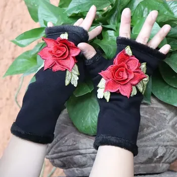 Зимни топли бродирани ръкавици без пръсти за жени, памучни ръкавици за ръце със сензорен екран, за жени, подарък за учители за Деня на майката