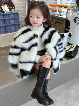 Зимно яке за момичета, палто от изкуствена кожа, детска версия, свободна простота, яка-часова рецепция, детско плюшевое бархатное леопардовое палто