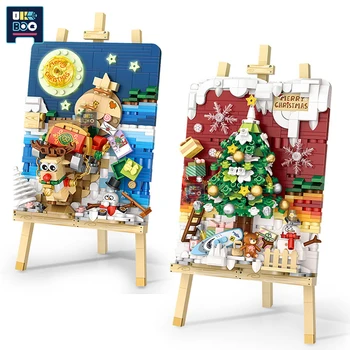 Идеи UKBOO Коледна картина, Модел Mirco, Строителни блокове, Дядо Коледа, Лосове, Дърво, Елена, мини-тухли, Играчки за децата, за Коледни подаръци