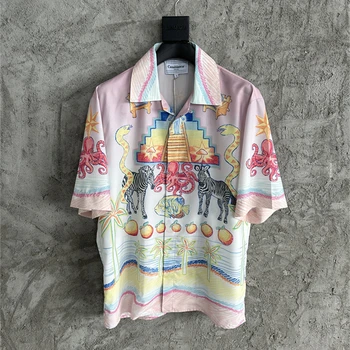 Извънгабаритни ризи Казабланка-за мъже и жени е 1:1, Висококачествени копринени хавайски ризи с участието на зебра и октопода