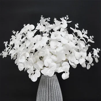 Изкуствени цветя, фалшиви листа от евкалипт, бели стъбла, фалшиви цветя за пълнене на вази, сватбена декорация за дома в фермерска къща