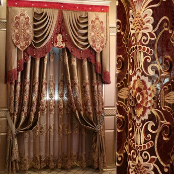 Изработена по поръчка завеса, здраво луксозен затеняющий кадифе, хол, вила, жълто-червена кърпа, затемняющая завеса, тюлевая панел C241