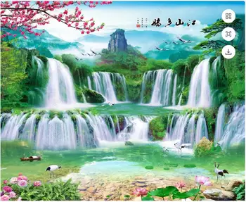 Изработена по поръчка фреска, 3d тапети и в китайски стил планински водопад пейзаж декорация на дома, фотообои за стени 3 d хол
