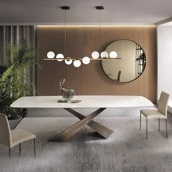 Италиански Творчески Трапезна маса по поръчка за малък Апартамент, Модерен минималистичен Лесен Луксозен Правоъгълна маса от Дъски Каменна