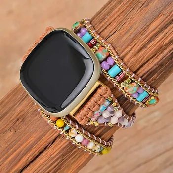 Каишка за часовник Fitbit Versa3 от ярка от естествен камък, бохо вегетариански, 3 пласта, каишка за часовник от яспис, подарък за жени, продажба на едро и директна доставка