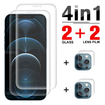 Калъф от закалено стъкло, 4-в-1 За Iphone SE 2020 12, Защитно фолио за екрана на Iphone На 12-Pro 12 Pro Max 12, Фолио за обектива на Мини камерата на телефона