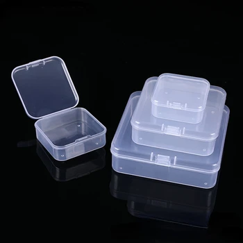 Квадратна кутия, мини Прозрачен пластмасов калъф за съхранение на бижута, контейнер, опаковъчна кутия за събиране на обици, пръстени, мъниста, Малка кутия-органайзер