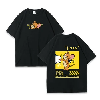 Класическа Мультяшная тениска с котка Том Маус Джери, върхове с принтом Kawai, дамски мъжки ежедневни тениска за крайградски пътувания, сладка тениска с аниме за момчета и Момичета