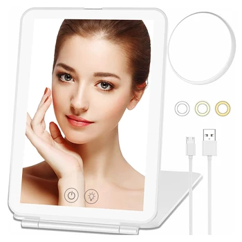 Козметично огледало, с touch screen, с 10-кратно увеличение 56LED подсветка, USB Перезаряжаемое Тоалетно огледало с 3-цветни подсветками за жени 2023