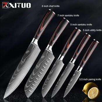 Комплект Кухненски Ножове XITUO 8-инчов нож на Главния готвач На Японски Високо от Неръждаема Стомана С Дамасским Лазерен Модел За Нарязване на Сантоку